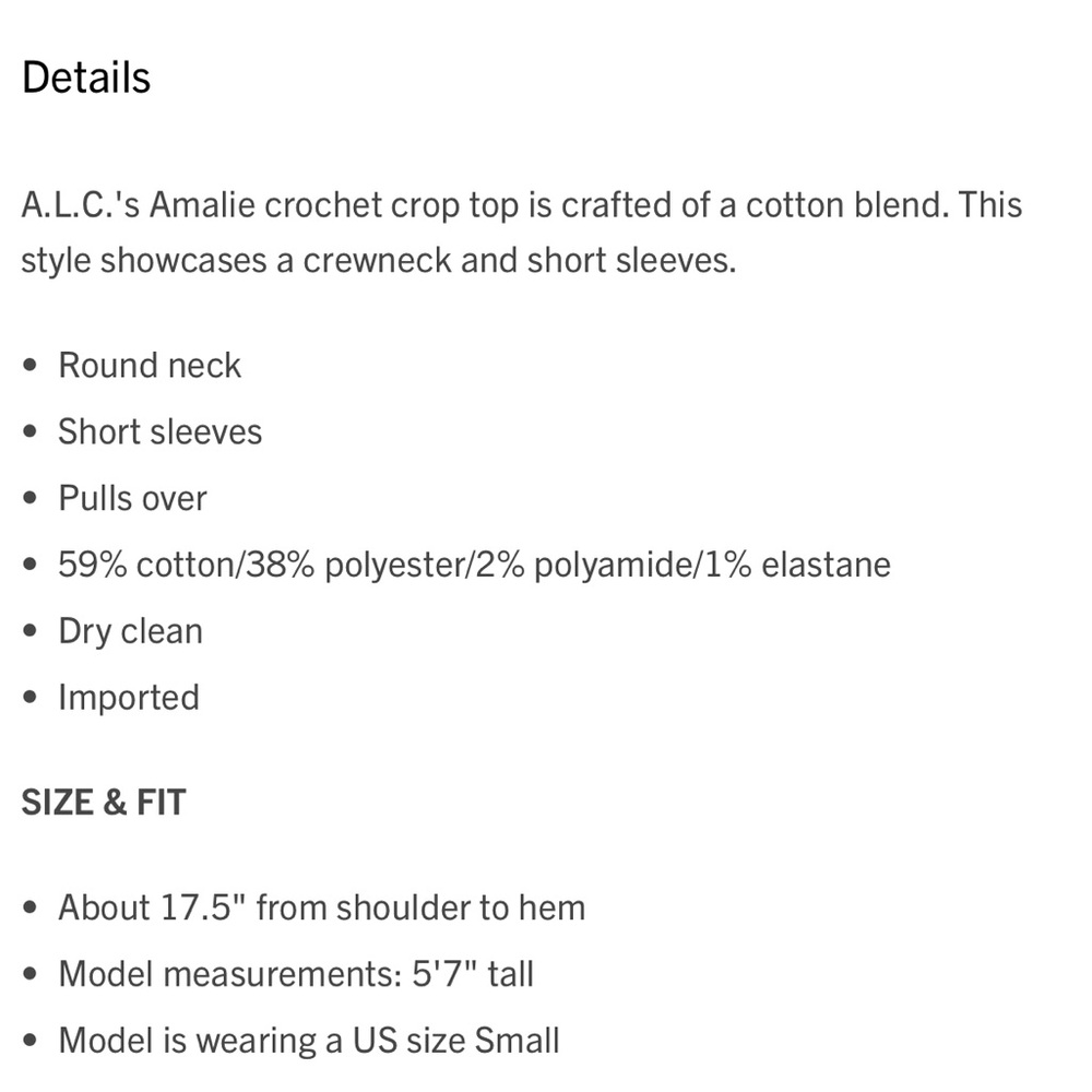NWOT A.L.C. Amalie Crochet Cotton Crop Top - Picture 5 of 6